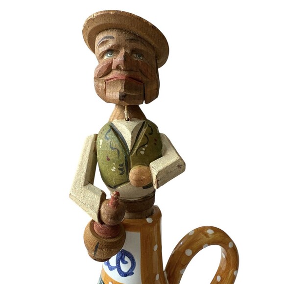 Vintage ANRI Hand Carved Man with Wine Bottle Mechanical Wooden Bottle Stopper - Picture 3 of 14